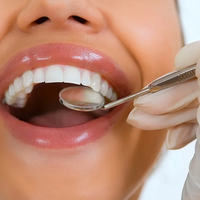 Dentist performing a routine oral examination