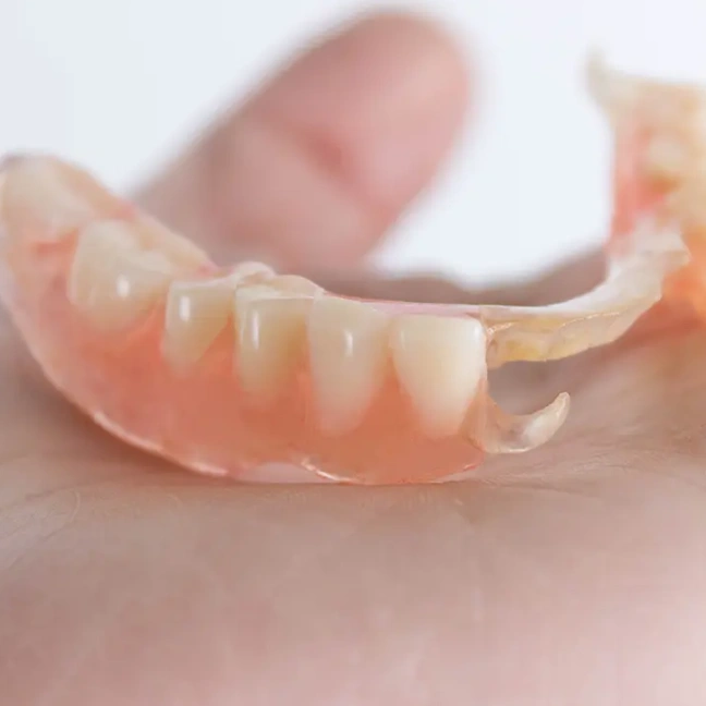 Flexible Valplast partial denture in hand